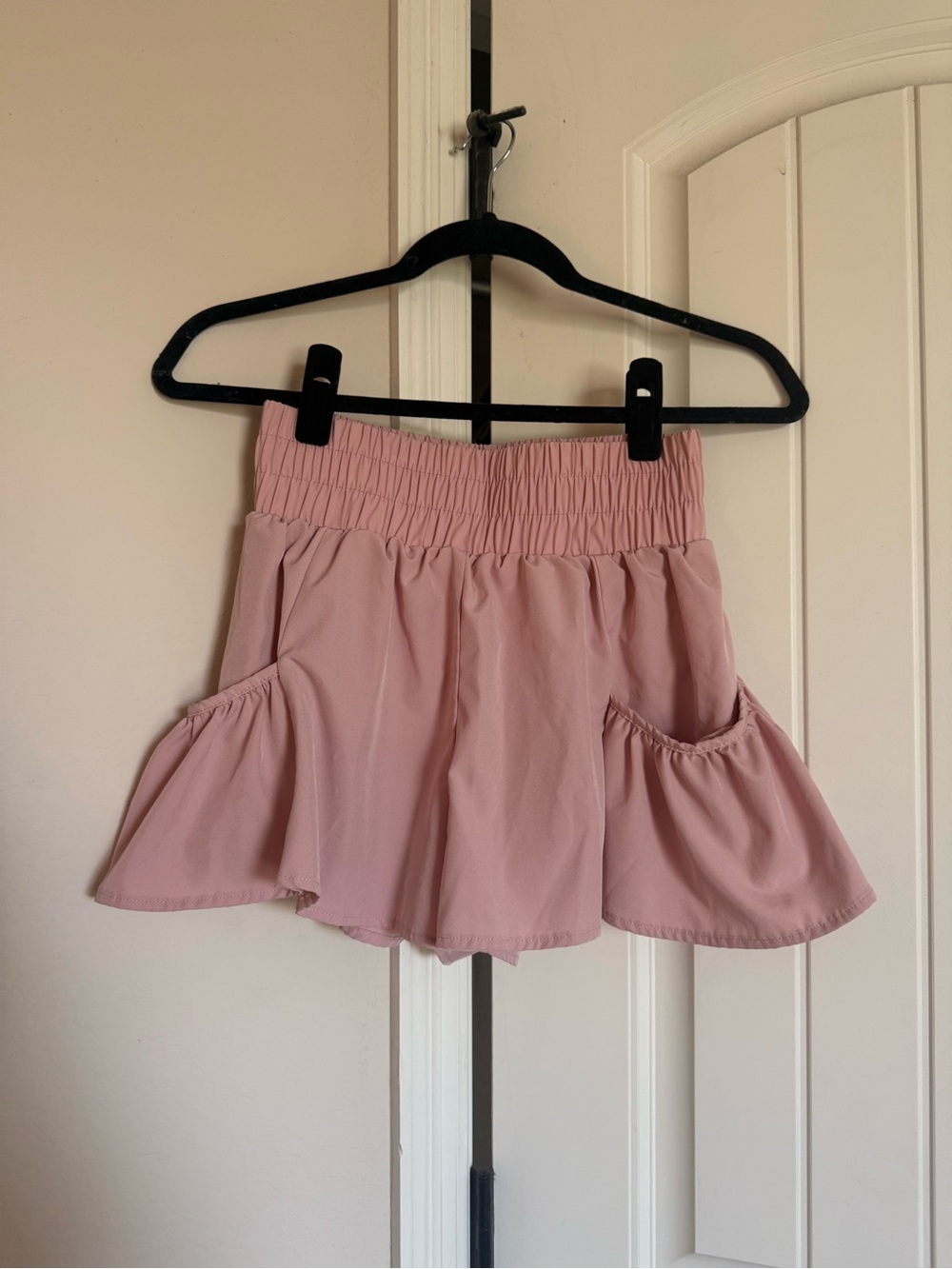 Blush pink ruffle athletic shorts